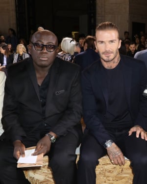 David Beckham with British Vogue editor Edward Enninful at New York fashion week.