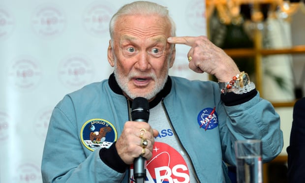 Buzz Aldrin in his NASA jacket - and matching T-shirt.