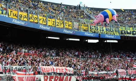 River Plate fans taunt their Boca counterparts with an inflatable pig in 2012.