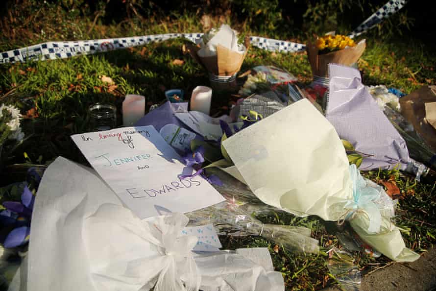 Flowers and tributes at a property in West Pennant Hills, Sydney, after John Edwards killed his 15-year-old son and 13-year-old daughter.