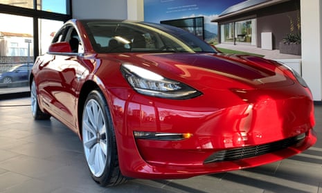 Tesla Model 3 car in a showroom