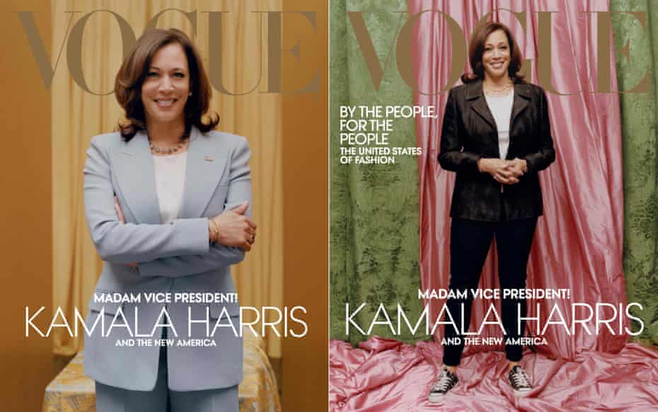 The original image of Kamala Harris, at right, sparked anger and will be replaced with the left image, previously used online.