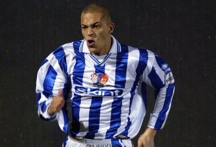 Bobby Zamora in Brighton’s home kit sponsored by Fatboy Slim