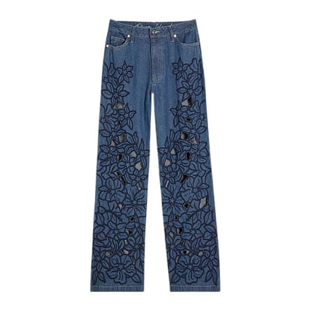 River Island blue cut out floral relaxed straight jeans