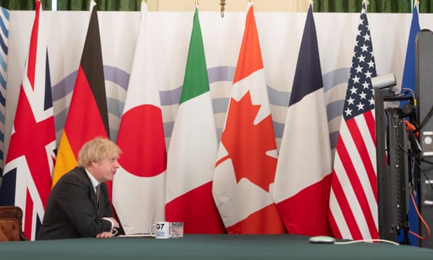 Boris Johnson hosts a virtual meeting of G7 leaders from Downing Street in February