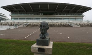 A bust of Lord Wigg at a cool Epsom racecourse.