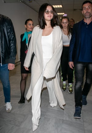 Selena Gomez arrives comfortably in Nice earlier this month.