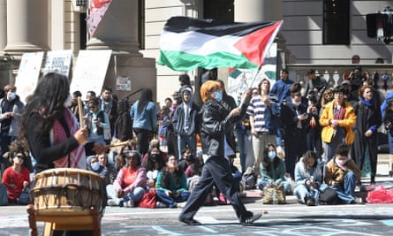 Several hundred students and pro-Palestinian supporters rally on the campus of Yale University in New Haven on Monday