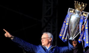 Claudio Ranieri shows off the Premier League title in Leicester city centre last May.