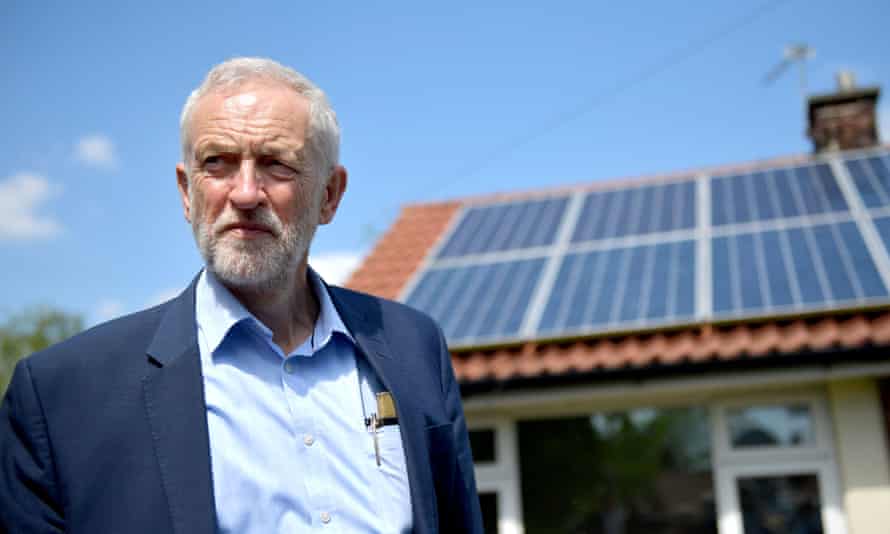 Labour Party leader Jeremy Corbyn views houses with solar panels on Mereside Grove in Worsley.
