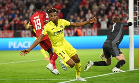 Samuel Chukwueze of Villarreal celebrates after scoring their team’s first goal.