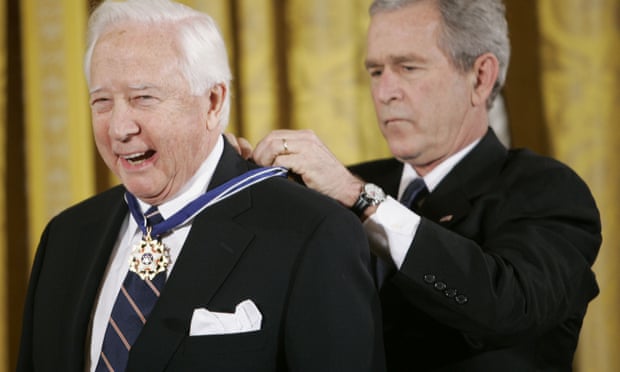 David McCullough receiving the Presidential Medal of Freedom from President George W Bush at he White House, 2006.