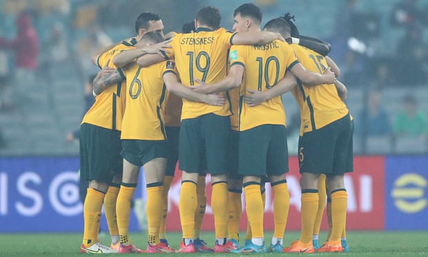 The Socceroos huddle during the match between Australia and Japan ahead of June’s qualifier campaign for the FIFA World Cup Qatar 2022.