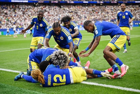Curacao's Livano Comenencia celebrates scoring.