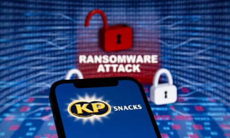 KP Snack logo next to an illustration depicting ransomware threat