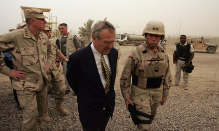 Donald Rumsfeld on a tour of the Abu Ghraib prison prison outside Baghdad in 2004.
