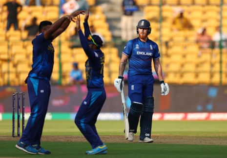 Stokes leaves the field as Sri Lanka celebrate.