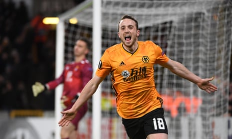 Diogo Jota scores to complete his hat-trick.