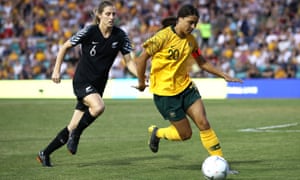 Sam Kerr of the Matildas and Rebekah Stott of New Zealand