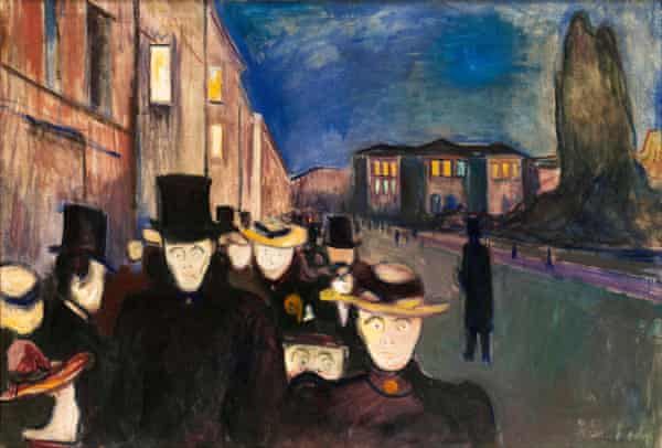 Edvard Munch, Atardecer en la calle Karl Johan, pintura, 1892