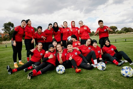 Afghanistan footballer Nazia Ali (front row, fifth from left) with her teammates.