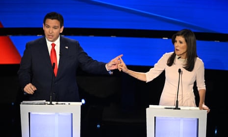 Ron DeSantis and Nikki Haley spar during the debate in Iowa on Wednesday night.