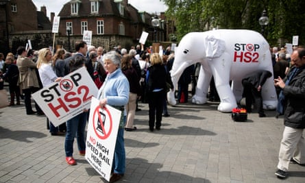 People prepare to protest against HS2 outside parliament last year.