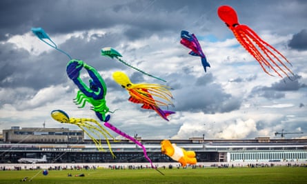 Kites flying over the Tempelhofer Feld.