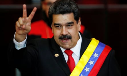 Venezuelan President Nicolás Maduro after receiving the presidential sash during the ceremonial swearing-in for his second presidential term on 10 January.