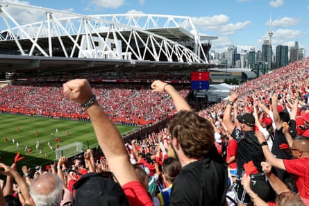 Canada fans respond to Cyle Larin’s extremity during their opening radical crippled against Bosnia and Herzegovina.