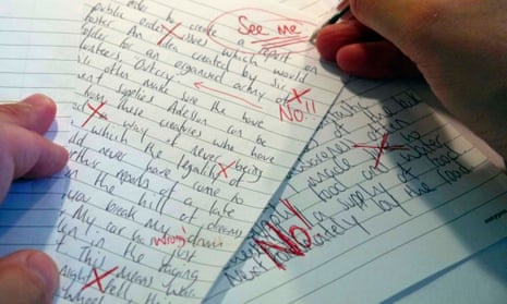 A teacher marking a poor exam paper