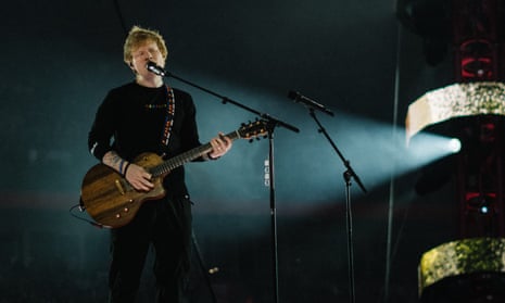 Ed Sheeran performing at the Principality Stadium in Cardiff.