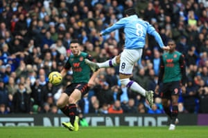Ilkay Gundogan of Manchester City scores his team’s third goal.