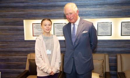 The Prince of Wales meeting climate activist Greta Thunberg after he gave a speech to the World Economic Forum in Davos, 2020.