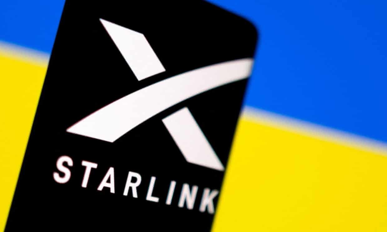 Illustration shows Starlink logo and Ukraine flag. Photograph: Dado Ruvić/Reuters