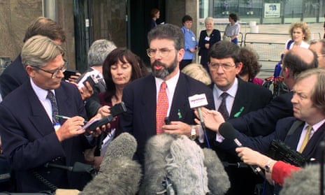 Gerry Adams, then Sinn Féin president, speaking to the media in 1998.