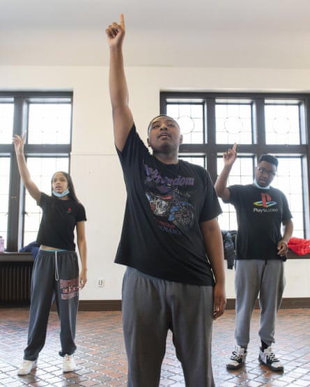 Choir members in rehearsal.