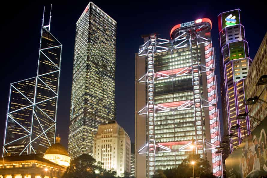 IM Pei’s Bank of China building, left, in Hong Kong; Norman Foster’s HSBC Tower is on the right.