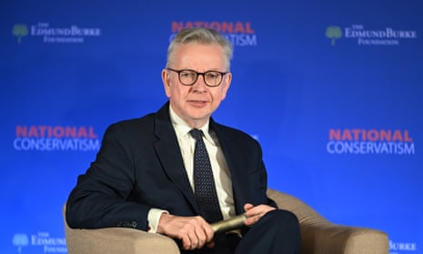  Michael Gove addresses delegates on the second day of the National Conservatism conference.