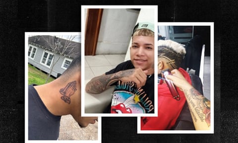 Three photos of young Venezuelan men proudly showing their tattoos