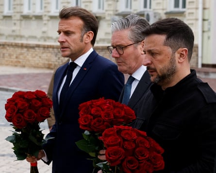 Volodymyr Zelenskyy, Emmanuel Macron and Keir Starmer in Kyiv, Ukraine.