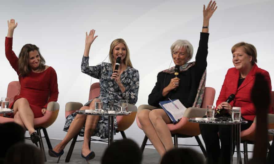 Canadian foreign minister Chrystia Freeland, Ivanka Trump, International Monetary Fund director Christine Lagarde and German chancellor Angela Merkel are seen during a panel in Berlin