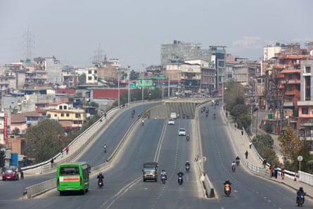 Sparse traffic on a ring road in Kathmandu
