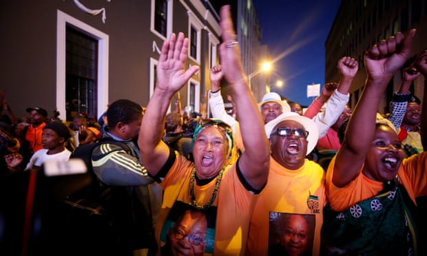 Pro-Zuma supporters celebrate after the vote of no confidence against the president was defeated.