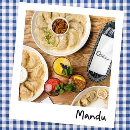 Aerial image of pierogi-based dishes at Mandu, Gdańsk, Poland.