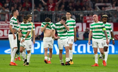 Celtic’s Scott Brown, Kieran Tierney, James Forrest, Scott Sinclair and team mates dejected at the final whistle.
