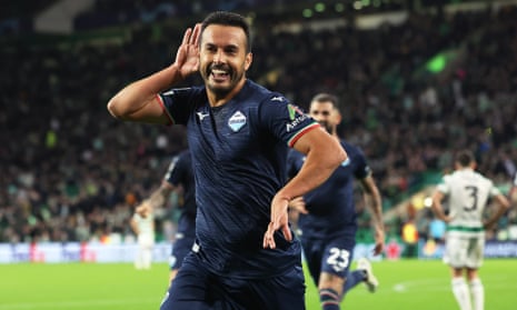Pedro celebrates his winner for Lazio against Celtic