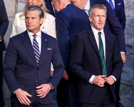 US secretary of defence Pete Hegseth (L) and British secretary of state for defence Dan Jarvis (R) look on before posing for the official press photo during the Nato defence ministers’ meeting at the NATO headquarters in Brussels, Belgium.