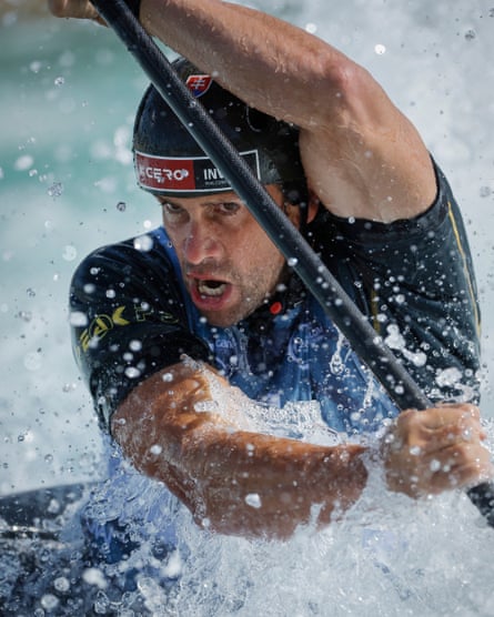 Alexander Slafkovsky of Slovakia taking part in the men’s canoe semi-final.