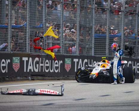 Liam Lawson crashes, leading to a red flag.